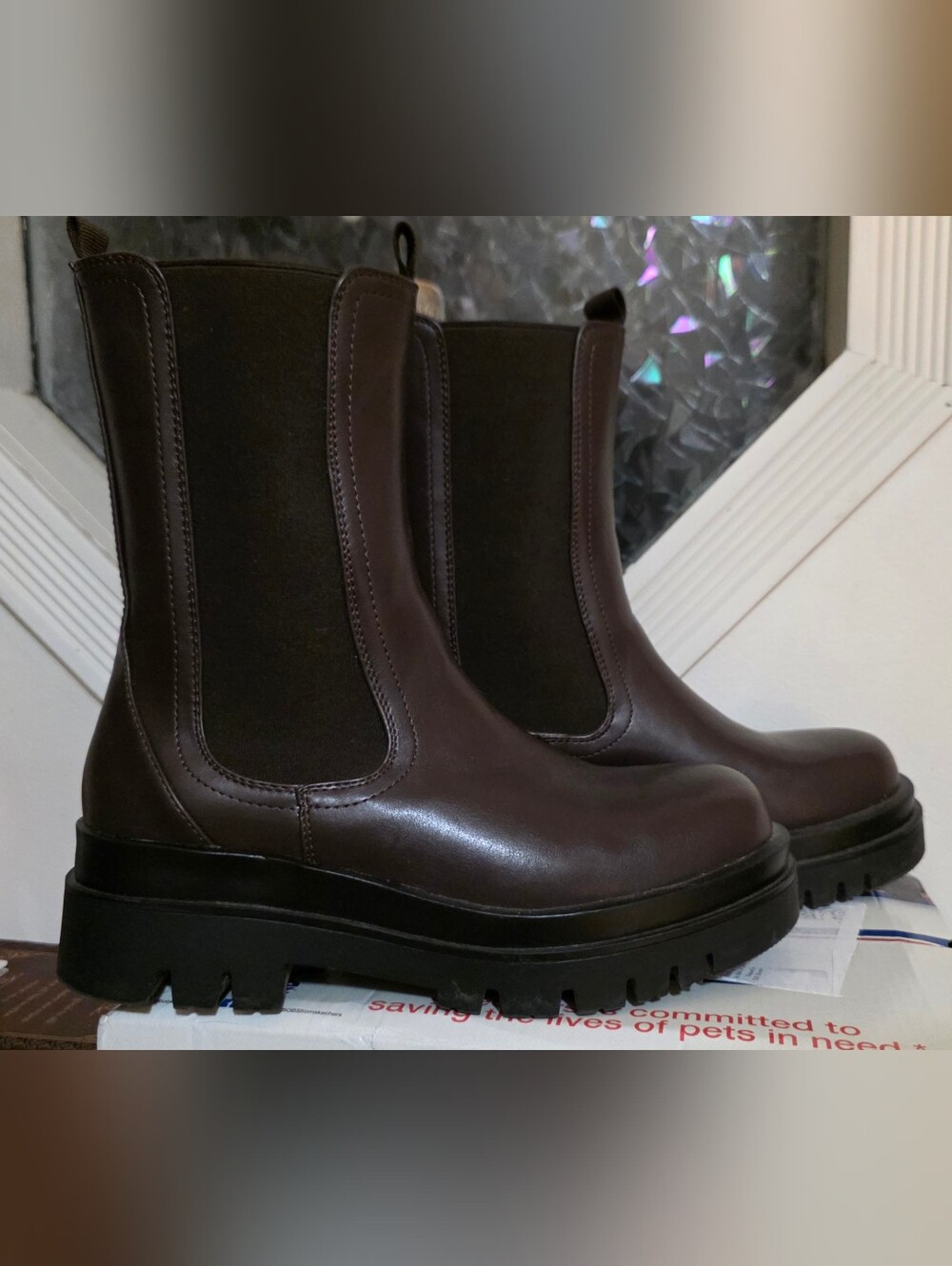 JustFab Dark Brown Chelsea Lug Sole Ankle Boots